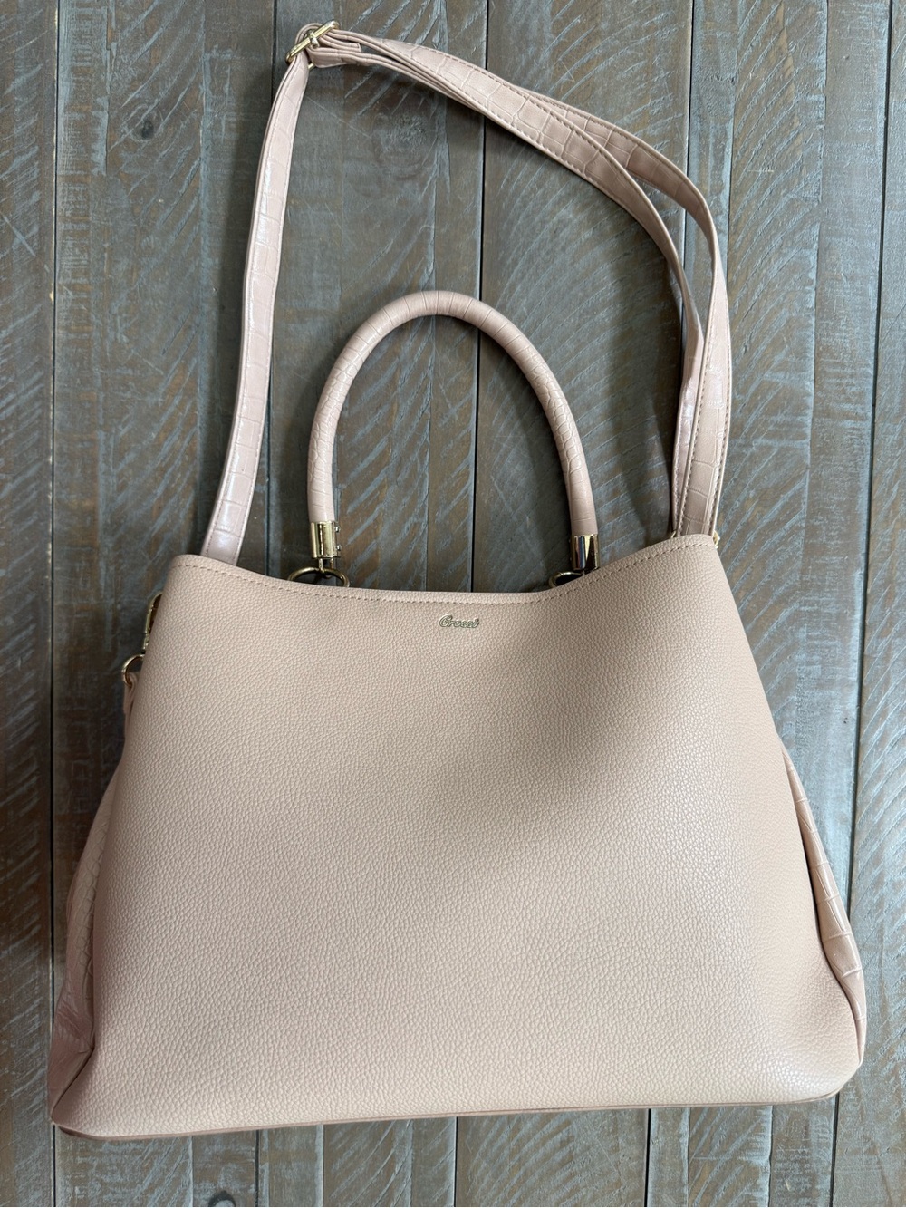 Crossi Blush Pink Minimal Chic Vegan Leather Satchel Crossbody Purse Bag